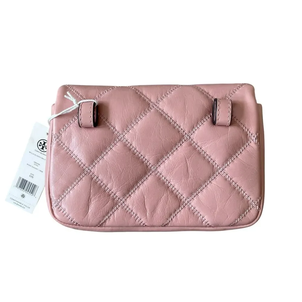 Tory Burch Willa Glazed Mini Belt Bag Crossbody Pink Rose Sachet Leather OS New